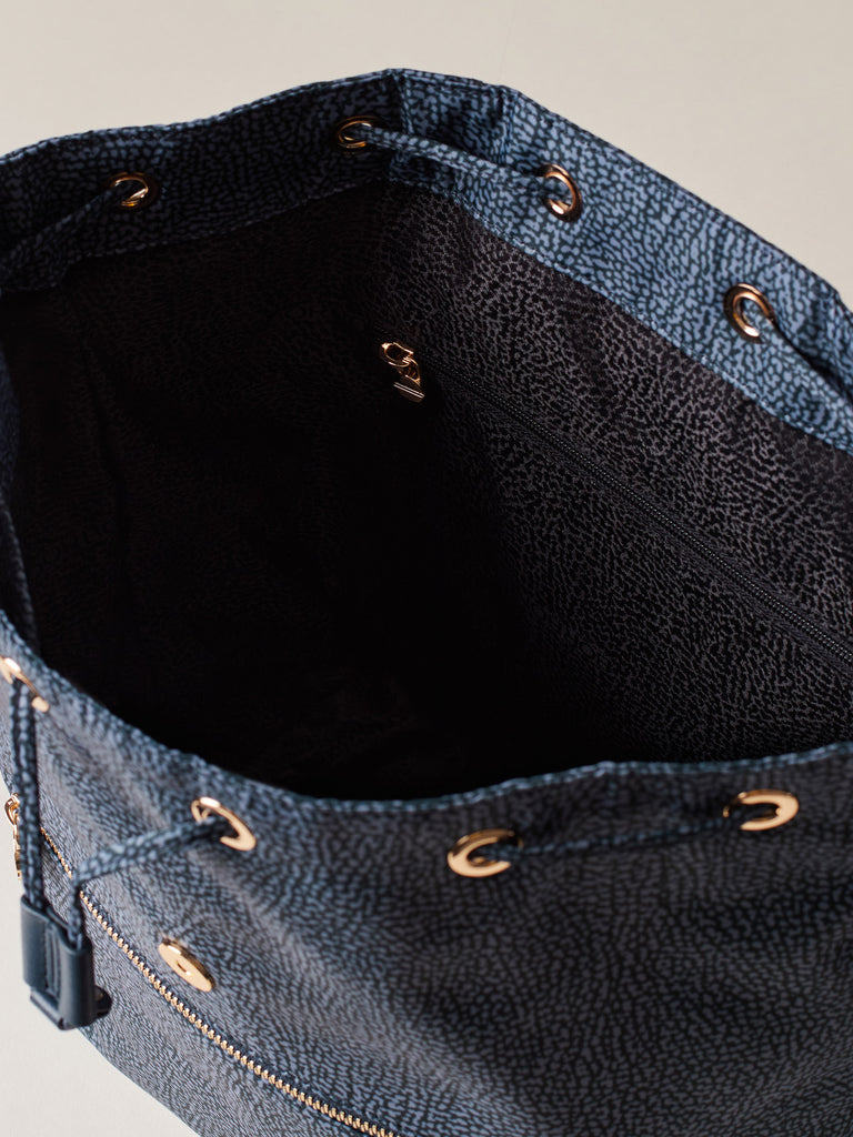 OP printed recycled fabric and Leather backpack - ECO LINE BACKPACK MEDIUM - Borbonese