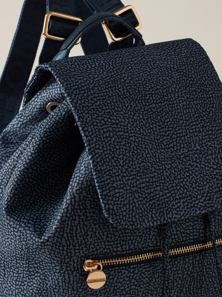 OP printed recycled fabric and Leather backpack - ECO LINE BACKPACK MEDIUM - Borbonese