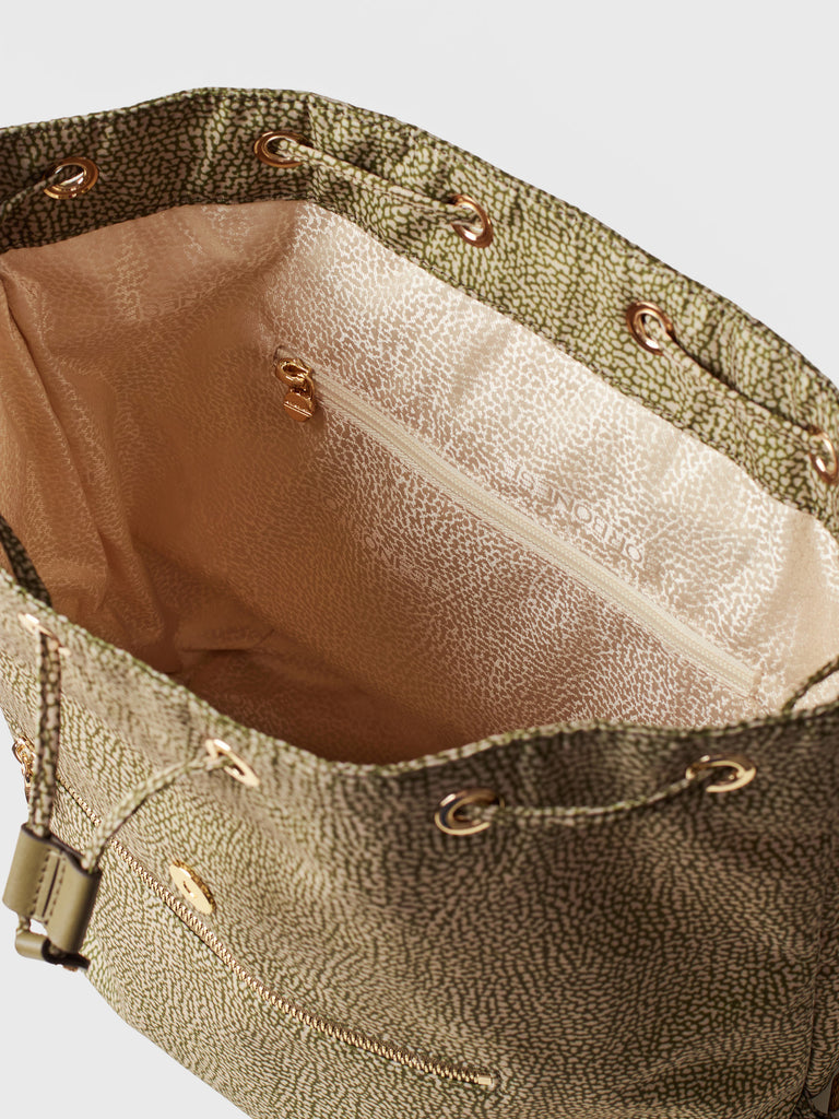 OP printed recycled fabric and Leather backpack - ECO LINE BACKPACK MEDIUM - Borbonese