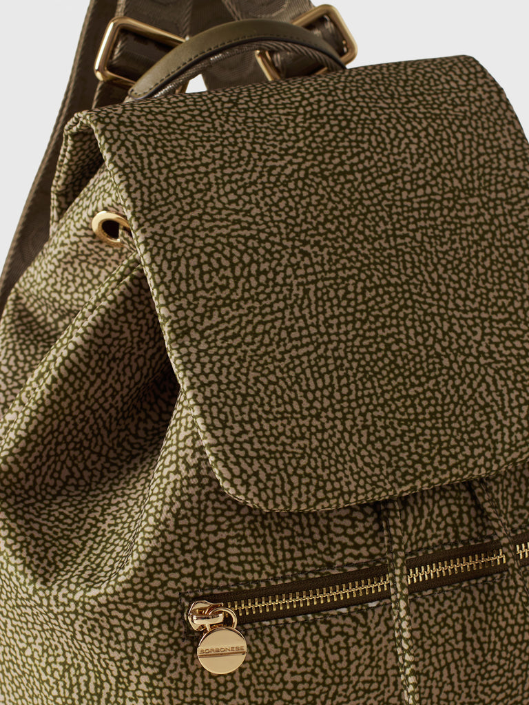 OP printed recycled fabric and Leather backpack - ECO LINE BACKPACK MEDIUM - Borbonese