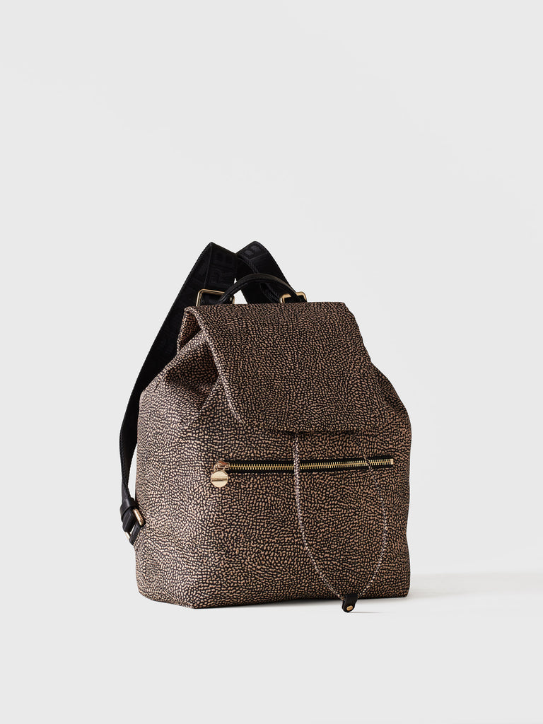 OP printed recycled fabric and Leather backpack - ECO LINE BACKPACK MEDIUM - Borbonese