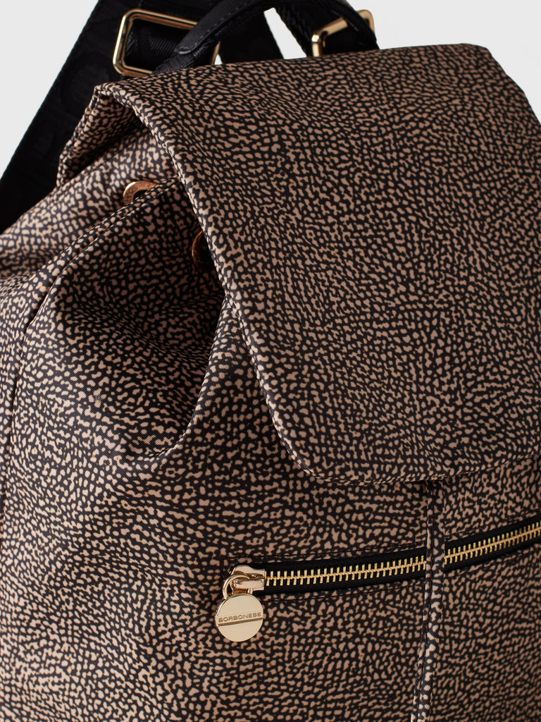OP printed recycled fabric and Leather backpack - ECO LINE BACKPACK MEDIUM - Borbonese