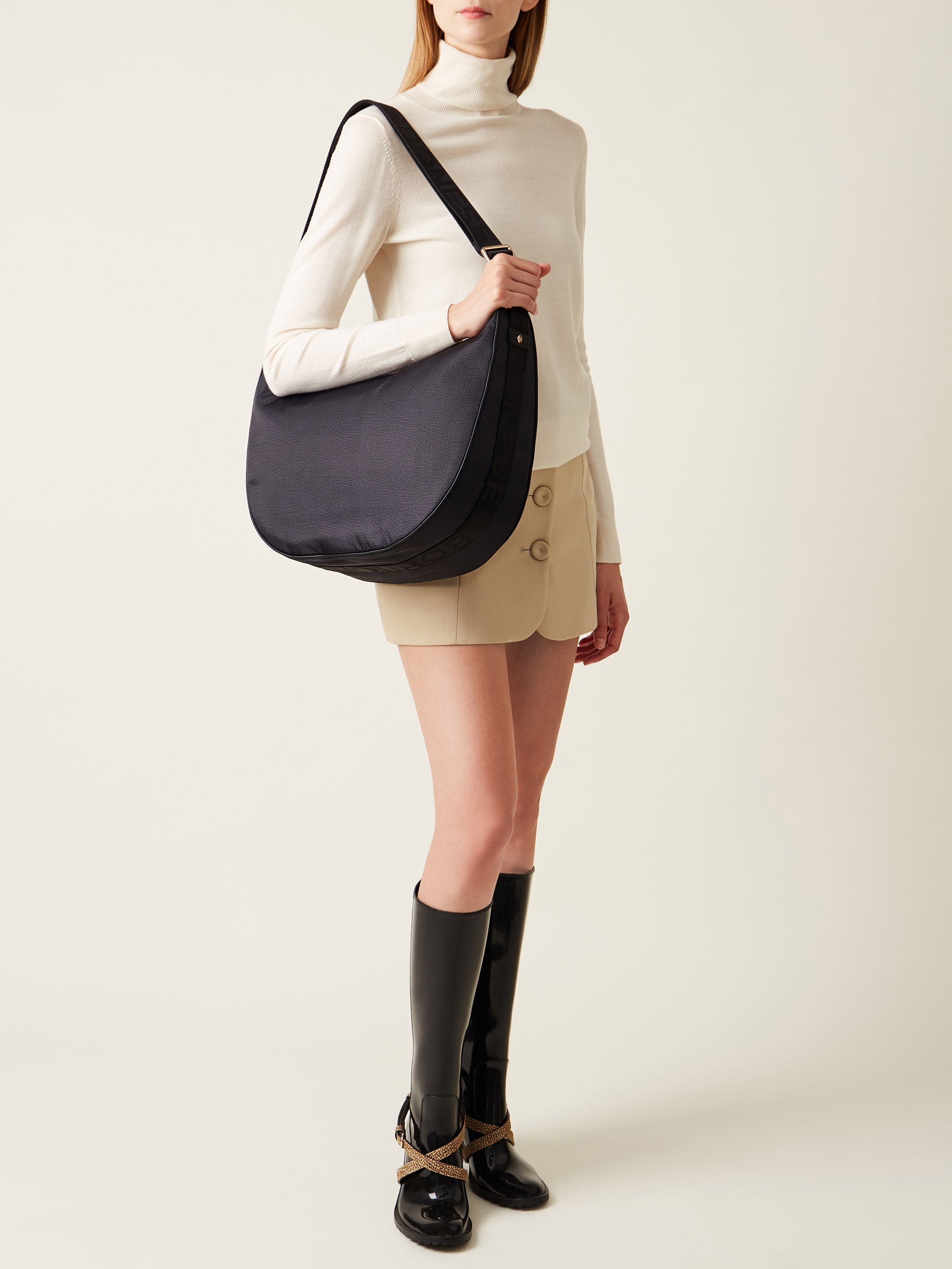 Borbonese 66 Luna Bag Medium Dark Black_2